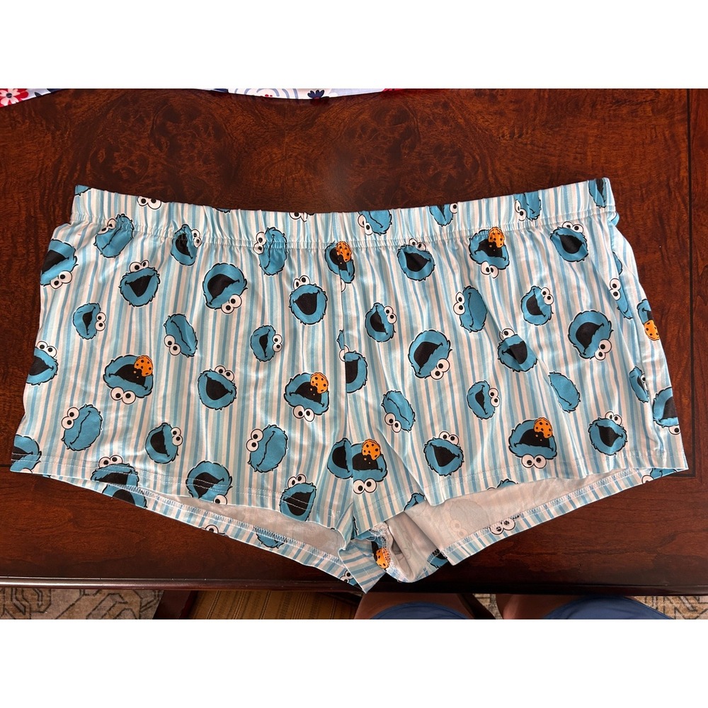 Sesame Street Cookie Monster Pajama Shorts Blue Stripe Women 2XL Sleep Lounge